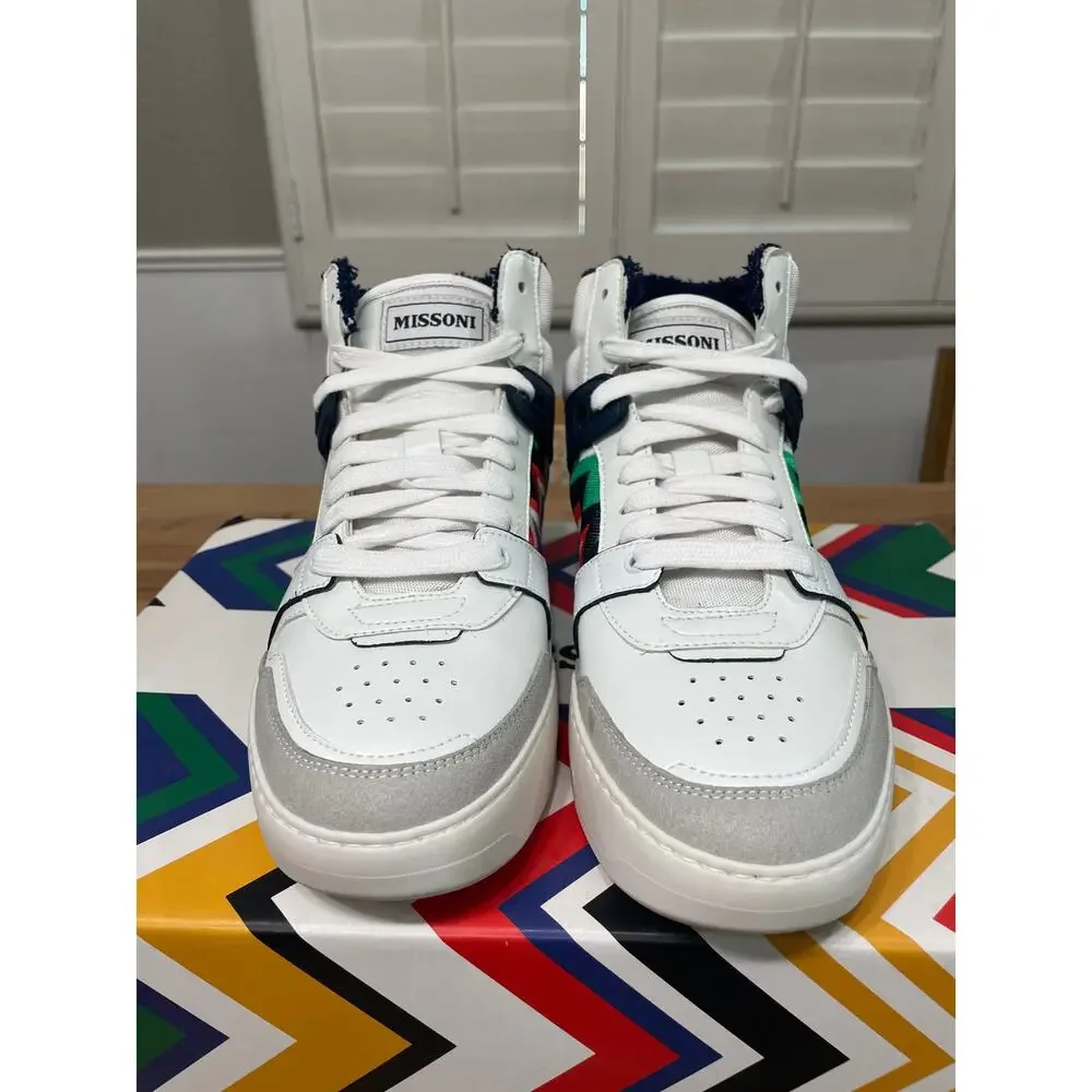 Missoni Basket High Luxury Sneaker White Blue Leather 5 M 6.5 W 37 EU NIB Unisex